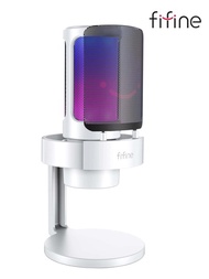 FIFINE A8W 遊戲 USB PC 電腦 RGB 麥克風，適用於直播、會議、播客、視訊，具備監聽耳機插孔、RGB 燈光控制、增益旋鈕、靜音觸控、濾波網、防震支架，適用於電腦/PS4/PS5