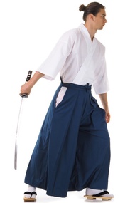 ชุดเคนโด้ ชุดซามูไรญี่ปุ่น ชุดแฟนซีญี่ปุ่น ชุดญี่ปุ่นชาย ชุดฮากามะ - (สีน้ำเงิน-ขาว) Kendo Suit Samu