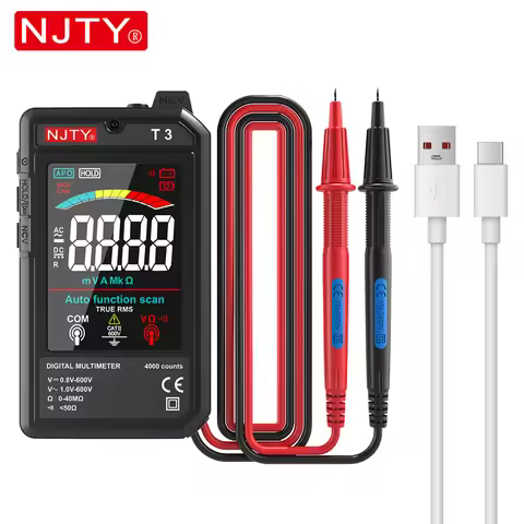 NJTY T3 Smart Digital Multimeter Type-c Charging Auto-Ranging 4000 Counts Ultra-thin NCV Live Wire C