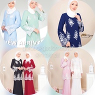 Baju kurung Lace Chiffon Embroidery 776 black hitan navy baby blue pastel green cream pink maroon