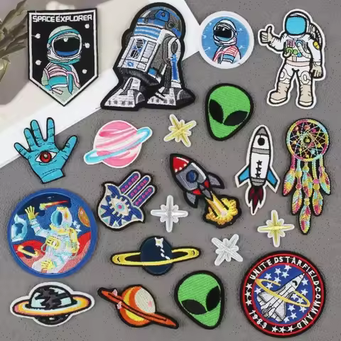 Alien Embroidery Cloth Sticker Astronaut Patch Sticker Decorative Embroidery Chapter Boy Spaceship R