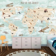 Custom Cartoon Animal World Map Background Wall 3D Wallpaper Living Room Bedroom Children Room Decor