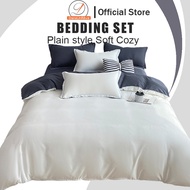 Dansunreve 4in1 Bedding Set with Quilt Cover Solid Color Macaron Series Bedsheet+Pillowcase+Duvet co