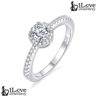 iLove Jewellery 925 Sterling Silver 0.5ct Moissanite Ring Round Brilliant D Color 18K White Gold Pla