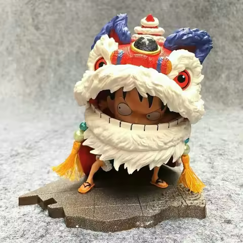 Cartoon Anime GK Figures Lion Dance Luffy Decor Statue Anime Pvc Collectible Model Toys Gift