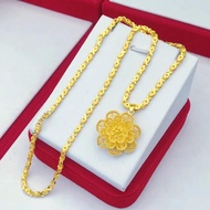 cod 9999 real gold 24K yellow gold Japanese and Korean Style Fashion Womens Large Flower Necklace ho
