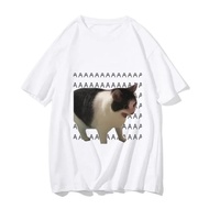 Kaos Grafik Meme Lucu "Ahh Cat" 100% Kapas | Unisex Saiz S-3XL Gaya Streetwear | Stok Siap