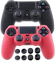 Silicone Skin for Playstation 4 - PS4 Controller Grip Anti-Slip Cover Protector Case for Sony Games, Slim, Pro - 2 Pack PS4 Controller Cover - 4 Pairs PS4 Thumb Grips - Black &amp; Red