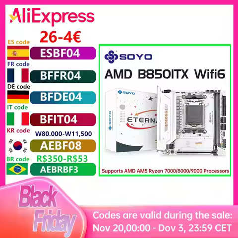SOYO B850ITX AMD Motherboard AMD Ryzen AM5 DDR5 Supports CPU 7000 8000 9000 Processors Pcie5.0x16 Pc