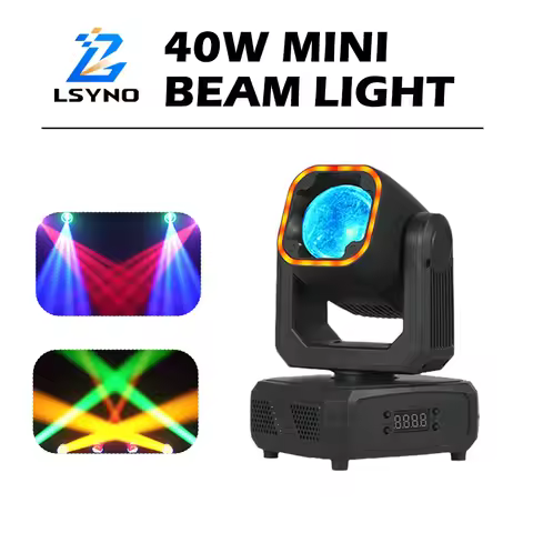 Mini 40W LED Beam DMX512 DJ Moving Head Lights RGBW Disco Strobe Light with Ring Sound Control Stage