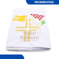 PUTIH White ALTAR Tablecloth/Home Mass Tablecloth/Catholic ALTAR Cloth/2-Bread 5 Fish ALTAR Tablecloth