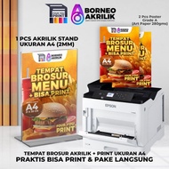Akrilik Stand Menu A4 + Print Poster 2 pcs Bolak Balik Fouryou Print Wadah Brosur akrilik Tempat Bro