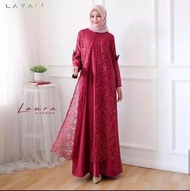 Long Dress Panjang Wanita Kekinian /Gamis Modern Lebaran Mewah abu Gaun Long Dres Pa Baju Gamis Syari Wanita Terbaru Laura Maxi Dress Brukat Termurah