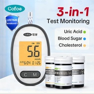 Cofoe 3 in 1 Cholesterol & Uric Acid & Blood Glucose Household Glucometer with Test Strips Monitor