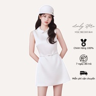 One-piece dress with lotus collar design and bow belt, short women's silk dress for Miss Linly Store