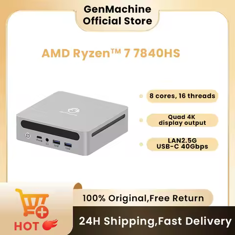 Genmachin AMD 7840HS 7940HS MINI PC Windows 11 Ryzen DDR5 32GB 6400Mhz RAM M.2 2280 SSD WIFI6 BT5.2
