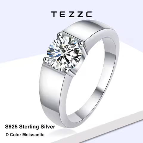Tezzc 2ct Moissanite Wedding Band Men Ring 925 Sterling Silver classic Engagement Diamond Men Rings 