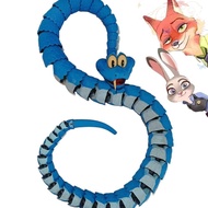 BLISS Blue Snake, Snake Statue 3D Printed Articulated Poseable Snake, Cartoon Zootropolis Realistic 