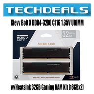 Klevv Bolt X DDR4-3200 CL16 1.35V UDIMM w/Heatsink 32GB Gaming RAM Kit [16GBx2]