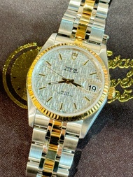 🌈🌈新返貨啦🌈🌈🩶原裝銀布紋面🩶18K黃金圈 34mm 淨錶❤️❤️Tudor Prince Date 74033 連原裝Tudor 18K金鋼帶❤️❤️BW1382(旺角洗衣街店）
