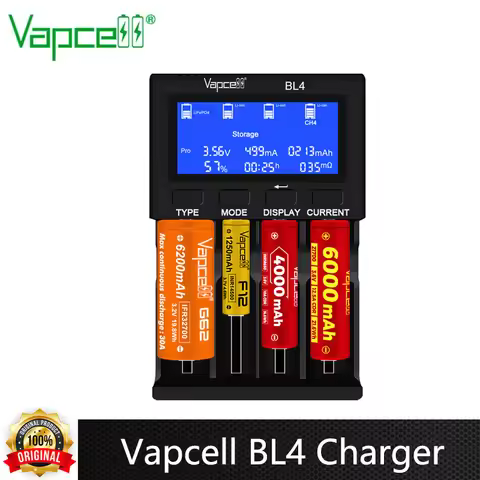Original Vapcell BL4 Battery Charger 4 Slots 9V 3A Fast Charging 5 Functions Type-C Port For 18650 2