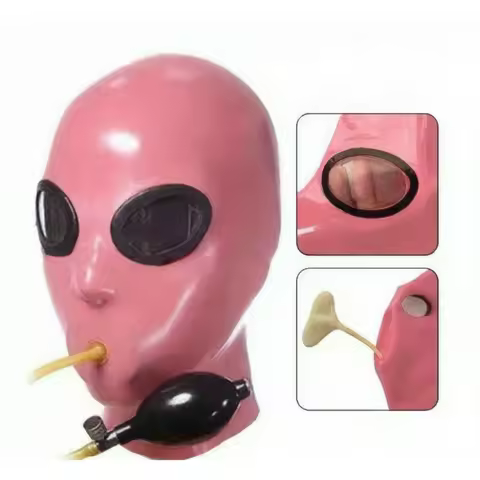 Natural latex mask, pink rubber hood, unisex, customizable