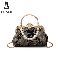 กระเป๋ากระเป๋าสะพายสำหรับผู้หญิง FOXER กระเป๋าสะพายสายคล้องสตรีหรูหราใหม่สไตล์จีนกระเป๋าปาร์ตี้อาหาร