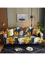 1入組熱帶風格花卉幾何葉印花彈性沙發套裝,配有1個枕套（不包括枕芯）,適用於臥室、辦公室、客廳