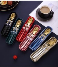 ｜ #現貨｜ #韓式 #不鏽鋼 #便攜 #餐具 #叉匙筷子 連盒 #套裝  #學生餐具 （三件套）14色