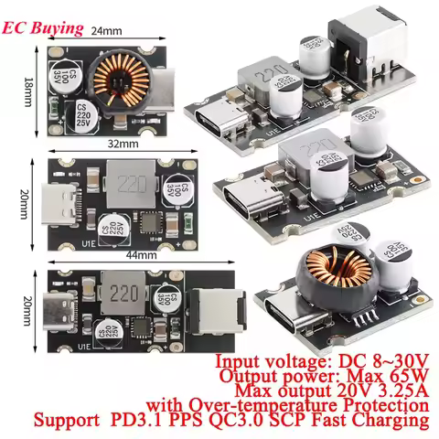 PD65W 65W Fast Charger Module DC 8-30V Buck Step Down Type-C Supports PD3.1 PPS QC3.0 SCP Fast Charg