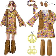 6 Piece Hippie Costume Women's Set, Carnival Costume Women, 70s Clothing Women, 60s 70s Hippie Dress