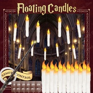 12Pcs Floating Candles with Magic Wand Remote LED Candles with Flickering Flame Battery Operated Candles for Halloween Christmas  Yellow light / White light available