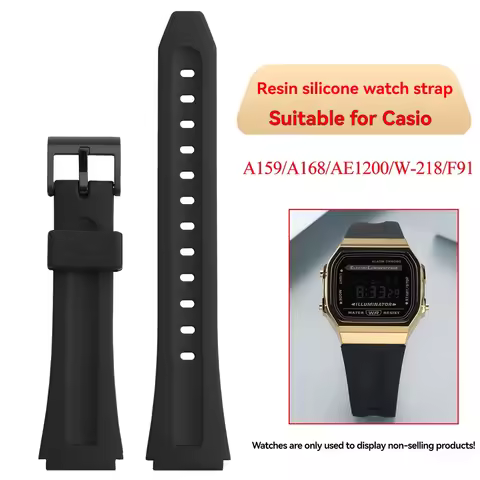 Resin Silicone Watchband for Casio A159 A168 AE1200 F-201WA DB-36 WS-300 F91W Waterproof strap brace