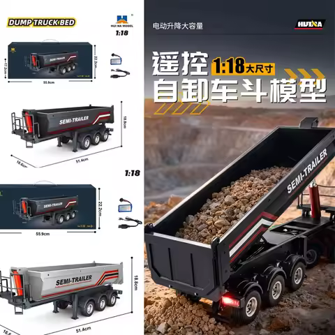 【Lowprice Stock】Huina 1/18 1509 Rc Semi Dump Trailer Electric Lifting For Rc Tractor Truck 1501pro T