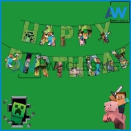 PS-441 [1 set] Minecraft Banner Happy Birthday Character Banner Minecraft Theme Birthday Party Need
