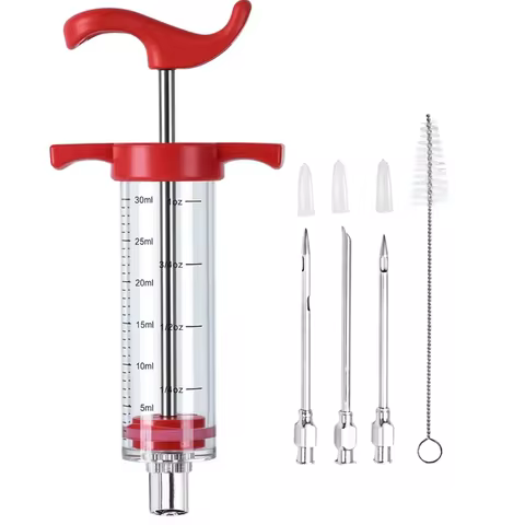 Turkey Injector Syringe - 3 Marinade Injector Needles, 1oz Meat Injector Syringe with Cleaning Brush
