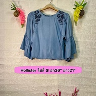 Hollister Jeans With Floral Embroidery Cute Sleeves Size S Chest 36 Length 21 Inches Japanese Stock 