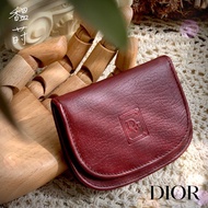 極新 稀有美品 - 迪奧 Christian Dior Vintage 波爾多紅馬鞍雙層零錢包/優雅Dior零錢包/ 迪奧酒紅古董零錢包/DIOR馬鞍包