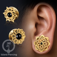 Mandala Stainless Steel Plug Piercing Earrings gold Color Epoxy Ear-tunnel Black