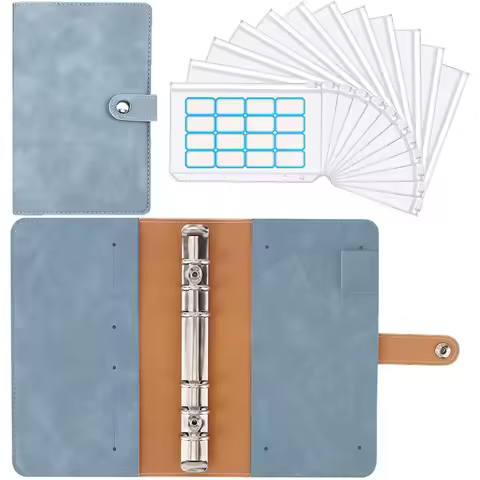 A6 Budget binder plans with 12 A6 binder pockets 16pcs label stickers colored suede leather notebook