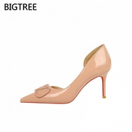 [7.5cm] BIGTREE Ladies High Heels Stiletto Heel 9265-AK117 French Sexy Square Buckle Side Empty Pate
