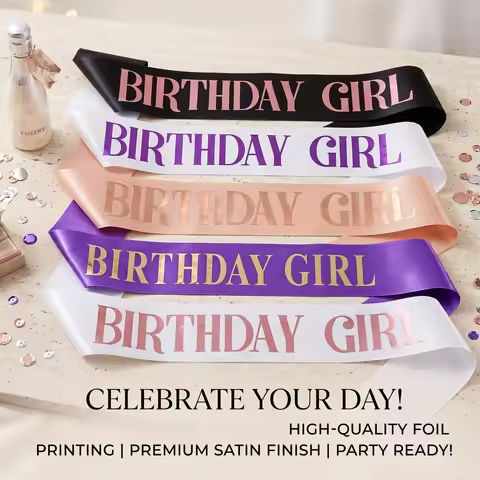 Gold Foil Happy Birthday Shoulder Sash, BIRTHDAY GIRL Etiquette Strap, Fashion Party Belt Ribbon, Pa
