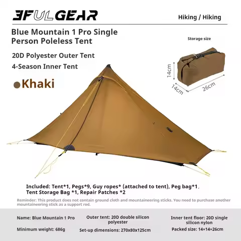 3F UL GEAR LanShan 1 Pro Pyramid Tent 20D Silicone Coating Ultralight 1 Person Outdoor Camping Water
