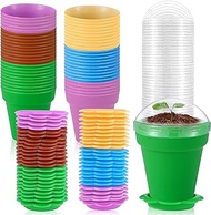 FoldTier 50 Set Cupcake Plant Nursery Pots with Humidity Dome Plastic Flower Pots with Saucers and Shovels Seeds Planting Containers Cups Planter Containers for Indoor Outdoor Plant Succulent Display
