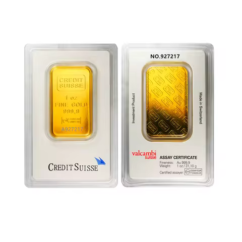 24ct Gold Plated Layered Bullion Bar 1 oz Credit Suisse Gold Bar Transparent Acrylic Sealed Packagin