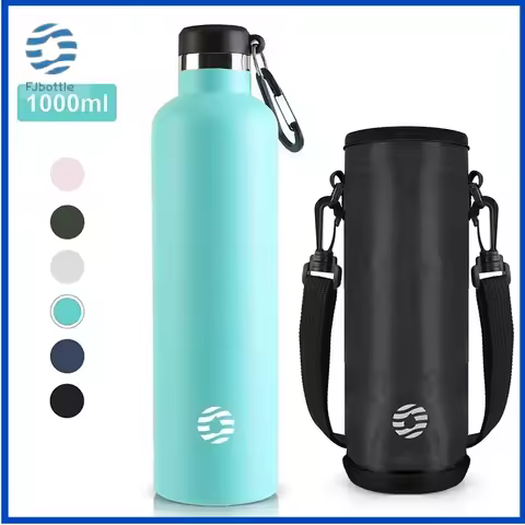 Fjbottle 1000ml Sports Flask Stainless Steel Vacuum Insulated Water Bottle with Carabiner Leak Proof