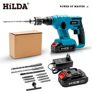 ❃HILDA Electric Hammer Impact Drill Rechargeable Lithium Battery Rotary Hammer Wireless Electric o⋚