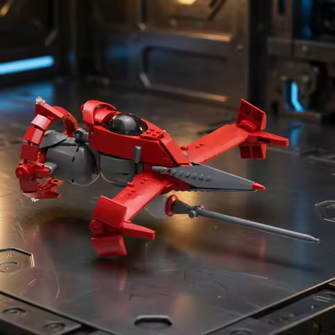 MOC Red Spacecraft Fighter Building Blocks Interstellar Starship Assembly DIY Bricks Sci-Fi Model De