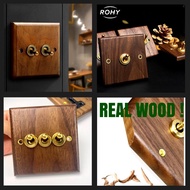 Wall wood switch panel, classic single wood wall switch, cafe retro wooden motifStop Kontak