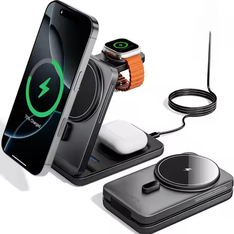 Travel Wireless Charger for Magsafe 3 in 1 Foldable Magnetic Fast Chargeing Stand for iPhone 17~12 A
